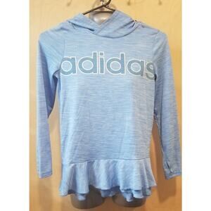 Lightweight Heathered Blue Adidas Hoodie with a ruffle bottom